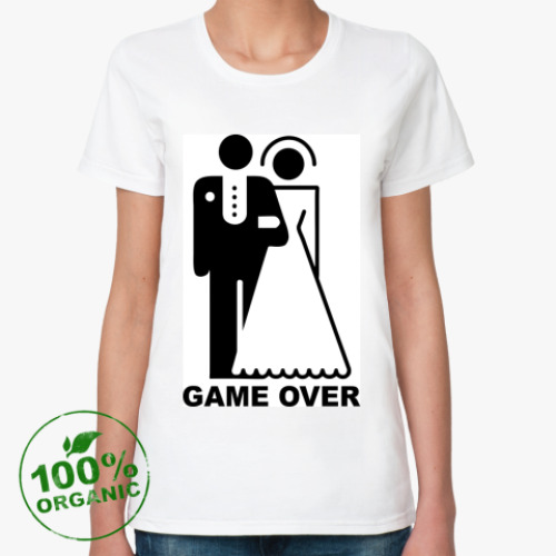 Женская футболка из органик-хлопка с принтом Game over для молодоженов