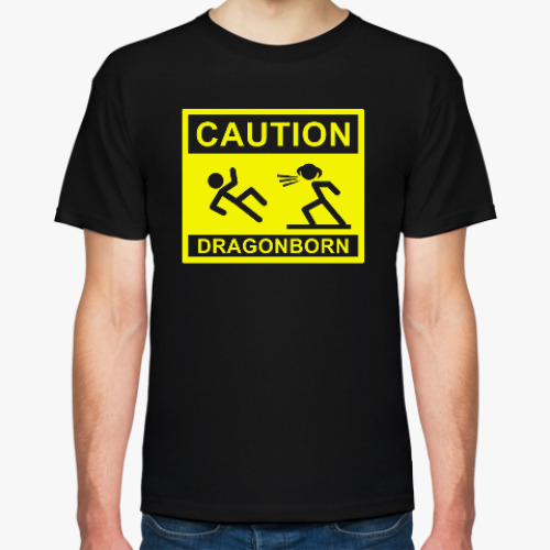 Футболка с принтом Caution ! Dragonborn . Skyrim