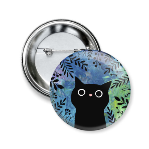 Значок 50мм с принтом Черный кот