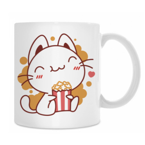 Кружка с принтом Котенок и Попкорн