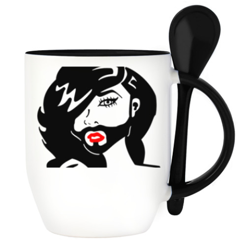 Кружка с ложкой с принтом Кончита Вурст