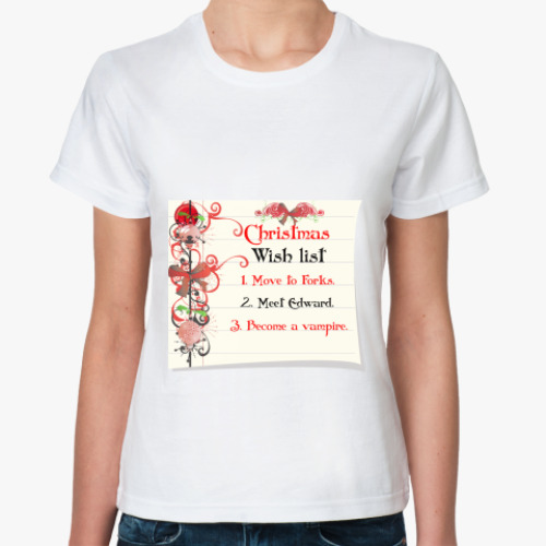 Классическая футболка с принтом Christmas wish list