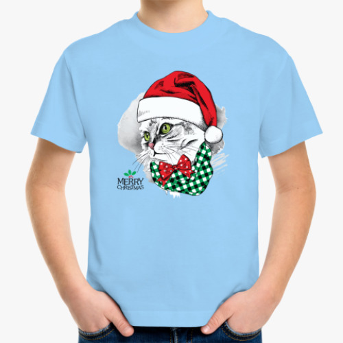 Детская футболка с принтом Новогодняя Кошка