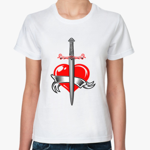 Классическая футболка с принтом  Меч и сердце