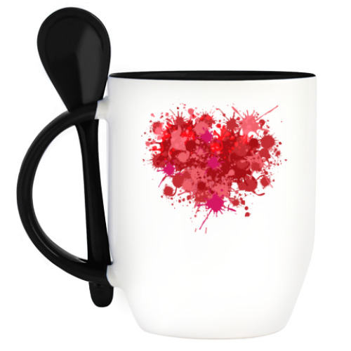 Кружка с ложкой с принтом Сердце из брызг краски