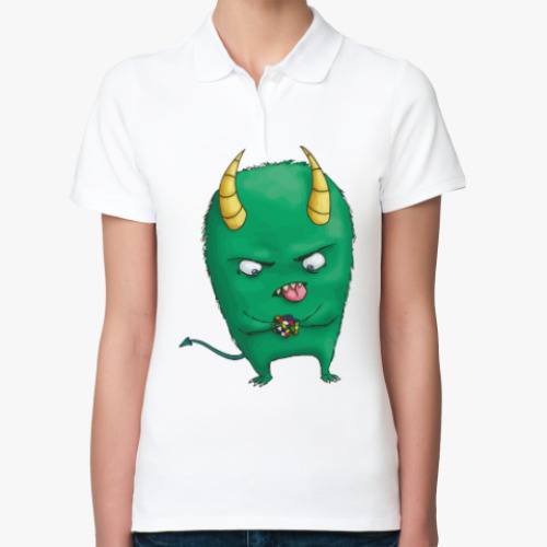 Женская рубашка поло (печать) с принтом Монстер и кубик Рубика