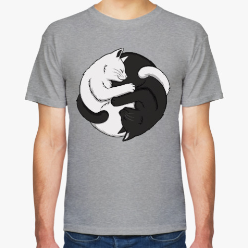 Футболка с принтом Черный и белый кот инь-ян