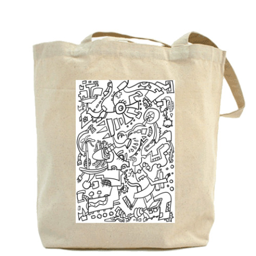 Сумка шоппер с принтом Механический хаос