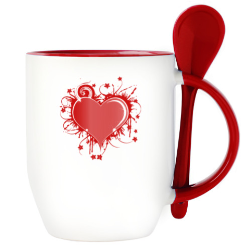 Кружка с ложкой с принтом Сердечко
