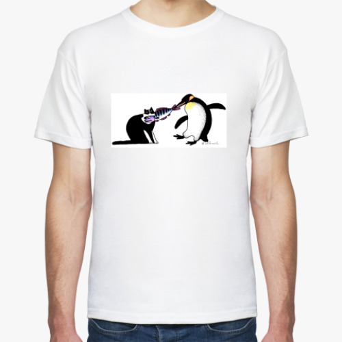 Футболка с принтом Кот и Пингвин