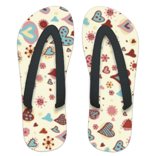 Шлепанцы (сланцы) с принтом Сердечки