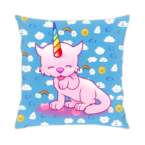 Подушка с принтом Котенок Единорог
