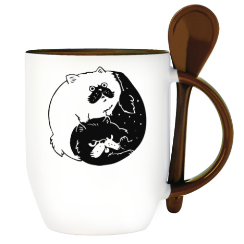 Кружка с ложкой с принтом Инь и ян