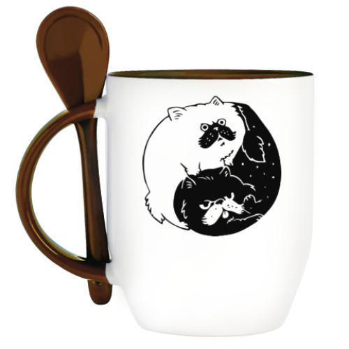 Кружка с ложкой с принтом Инь и ян