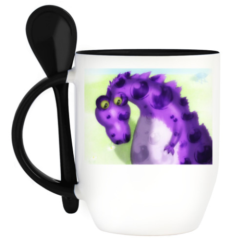 Кружка с ложкой с принтом 'Космический дракон'