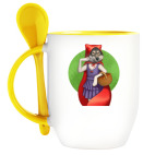 Кружка с ложкой Волк в красном