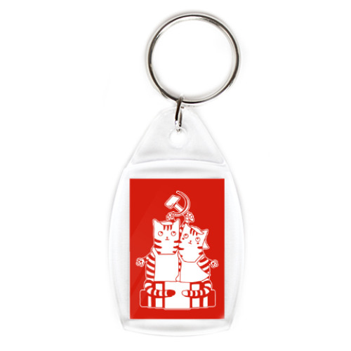 Брелок с принтом Советское ретро. Кот и кошка. СССР. Серп и молот