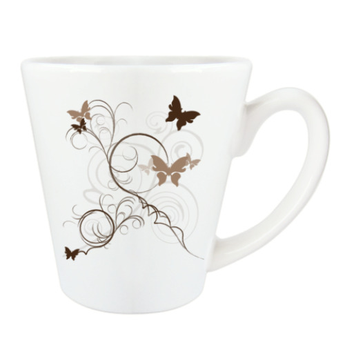 Чашка Латте с принтом Кофейные бабочки