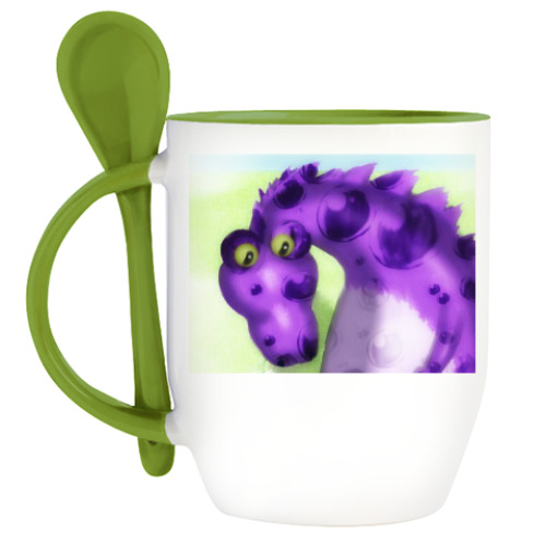 Кружка с ложкой с принтом 'Космический дракон'