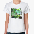 Классическая женская футболка Ежик. Мимими. Дорога. Деревья. Роща. Небо.