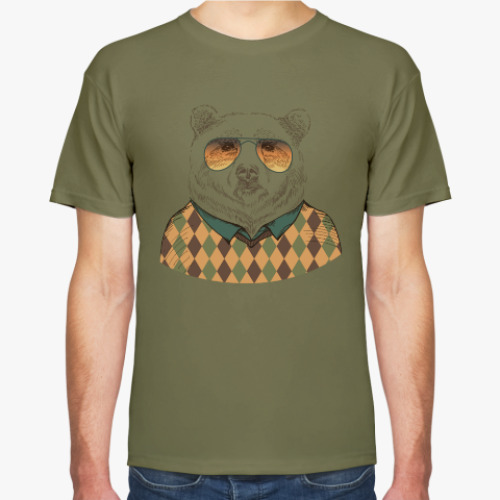 Футболка с принтом Мишка Хипстер