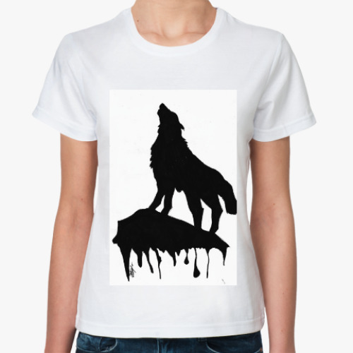 Классическая футболка с принтом Lonely Wolf