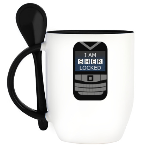Кружка с ложкой с принтом Sherlock