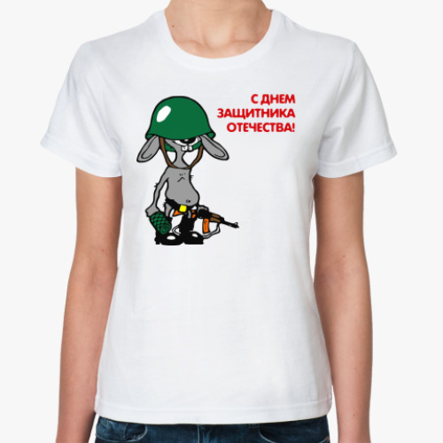 Классическая футболка с принтом заяц в каске