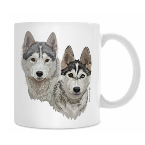Кружка с принтом Хаски. Собаки.