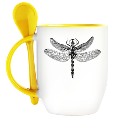 Кружка с ложкой с принтом Стрекоза