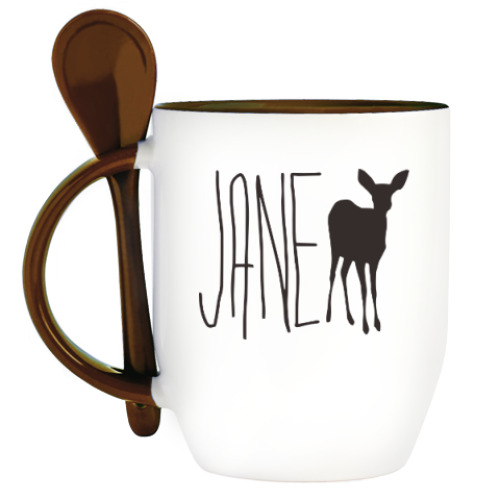 Кружка с ложкой с принтом JANE DOE