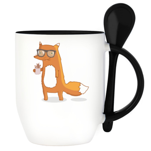 Кружка с ложкой с принтом забавная лиса