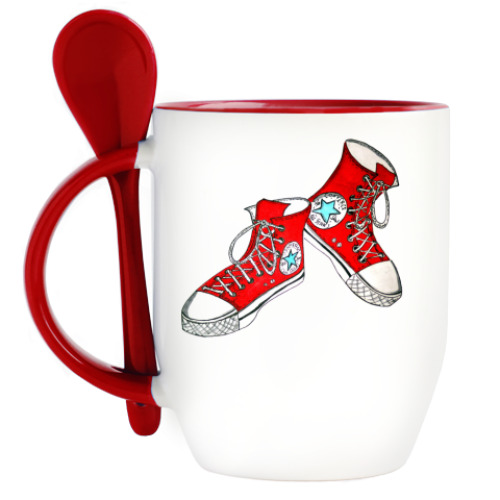 Кружка с ложкой с принтом Красные кеды