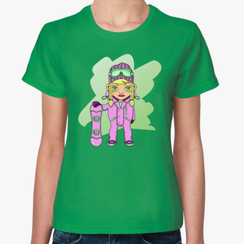 Женская футболка с принтом Девушка сноубордистка