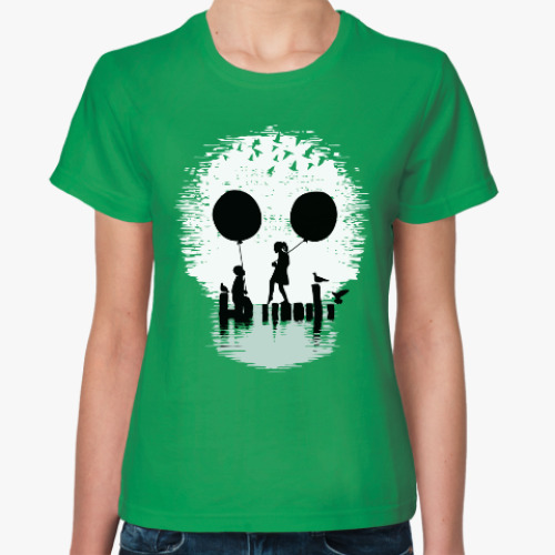 Женская футболка с принтом Green Skull Sunset