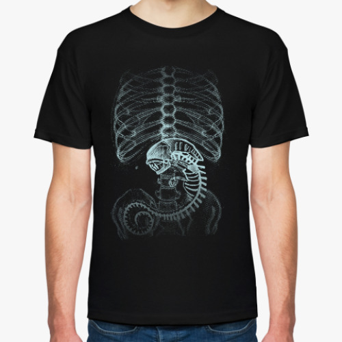 Футболка с принтом Alien Чужой эмбрион в животе