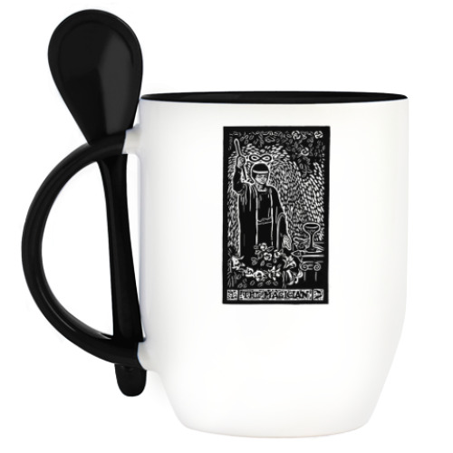 Кружка с ложкой с принтом 1 аркан таро маг