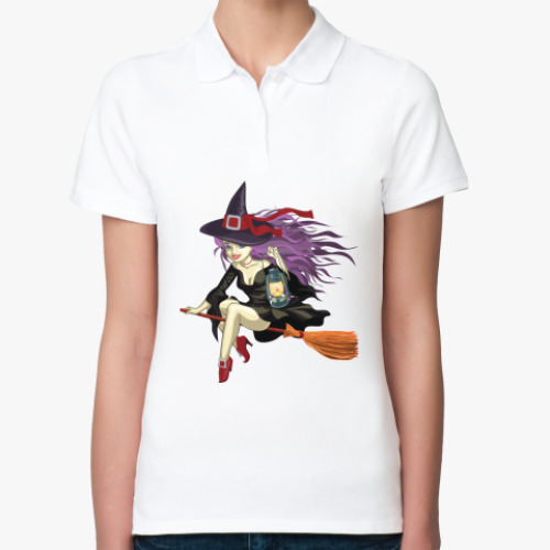 Женская рубашка поло (печать) с принтом Ведьмочка