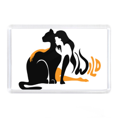 Магнит с принтом Дикая женщина. Пантера и девушка