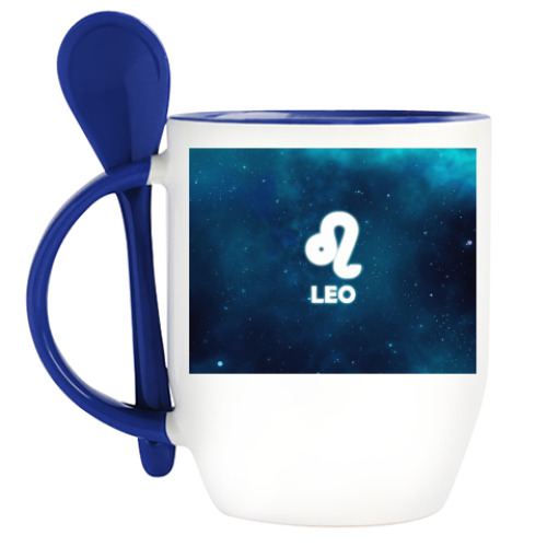 Кружка с ложкой с принтом Знак зодиака. Лев