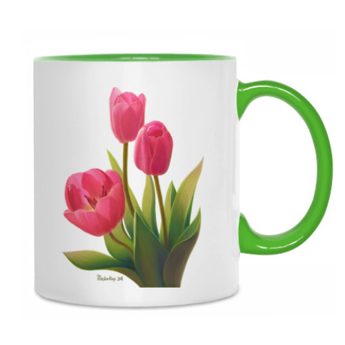 Кружка с принтом Тюльпаны