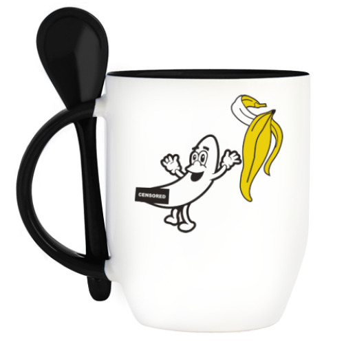 Кружка с ложкой с принтом Голый банан.