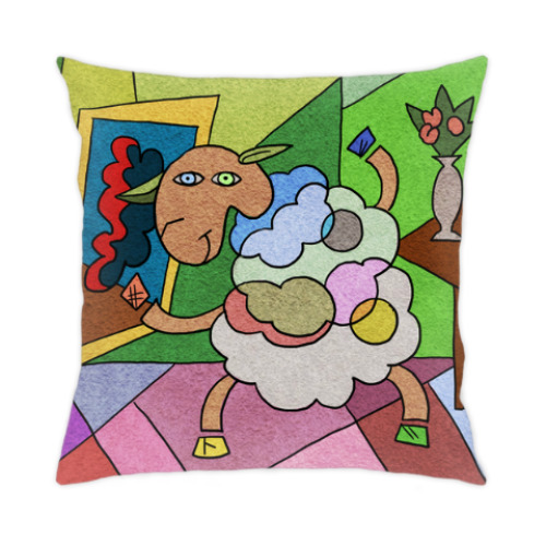 Подушка с принтом Овечка Пикассо