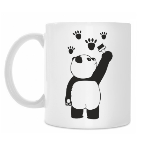 Кружка с принтом Панда рисует следы