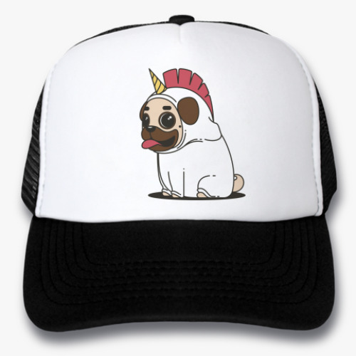 Кепка-тракер с принтом Мопс Единорог