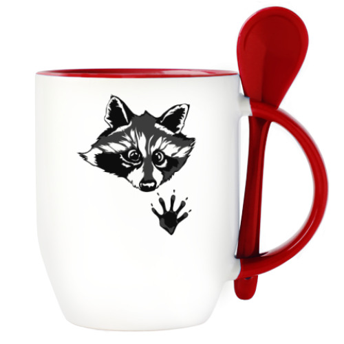 Кружка с ложкой с принтом енот
