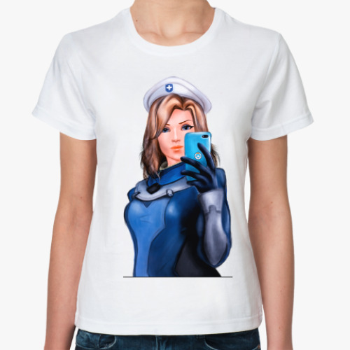 Классическая футболка с принтом Mercy Overwatch Мерси Овервотч