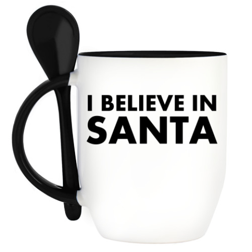 Кружка с ложкой с принтом I believe in Santa