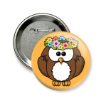 Значок 58 мм Сова с цветами