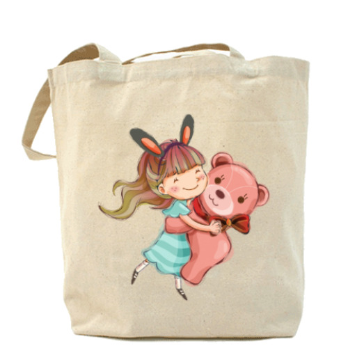 Сумка шоппер с принтом Девочка и медвежонок